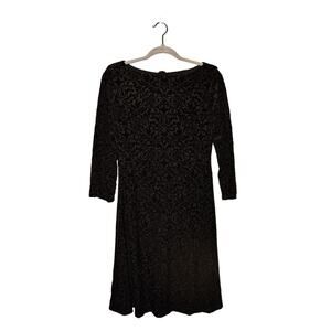 TALBOTS $129 Black Velvet Burnout A-line Dress 3/4 Sleeves Small